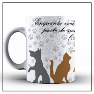 Caneca de Cerâmica Cães e Gatos Love Frases
